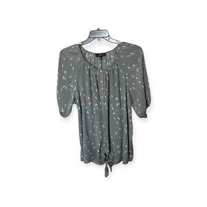 Fred David Sage Green Print Button Front Boho Blouse Top Shirt with Tie Size 1X